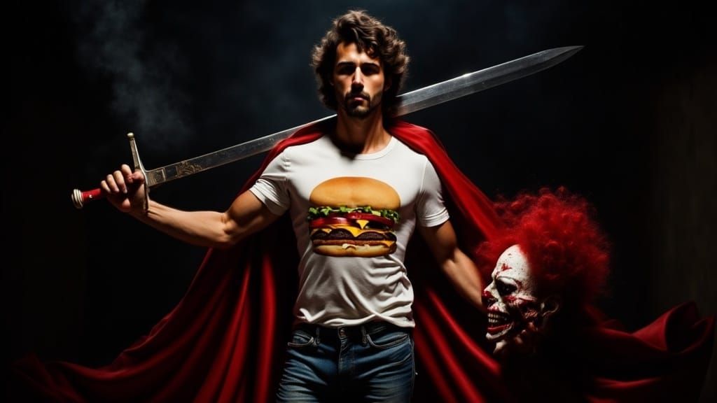 Heroic Spaniard in Baroque Scene with Severed Head