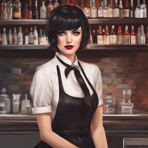 Beautiful Waitress with Red Lips, Royo Style