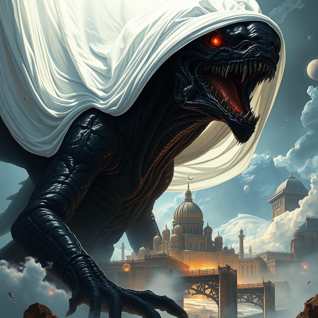 Surreal Fantasy City Under Siege by a Dark Alien Lord in a T...