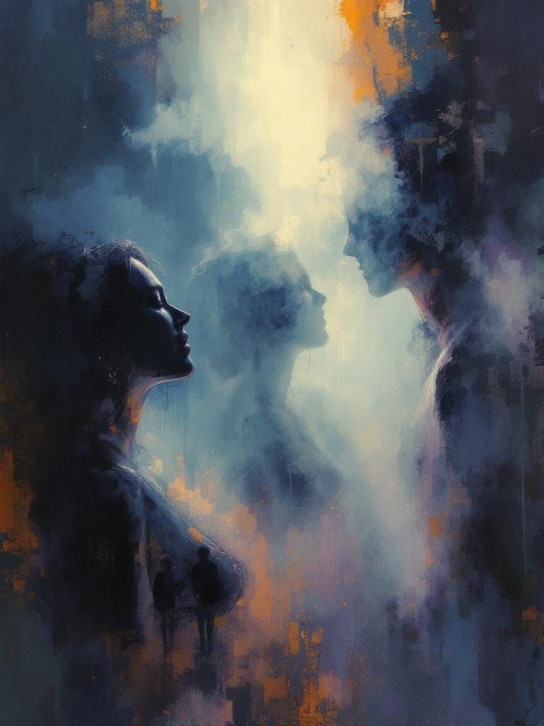 Misty Sauna Scene with Friends, Impressionist Painting