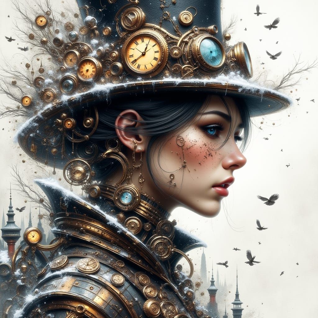 Steampunk Double Exposure: Winter City to Portrait