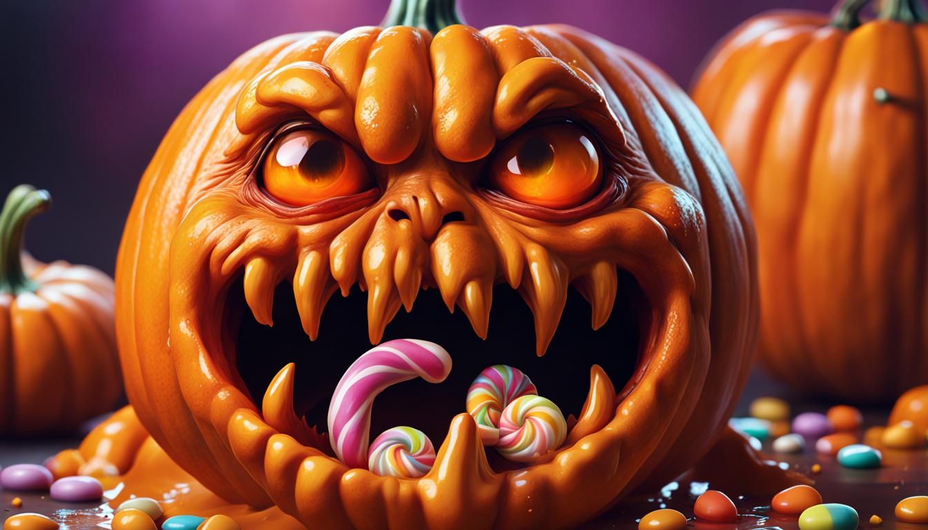 Hyperrealistic Pumpkin Monster Eats Candy