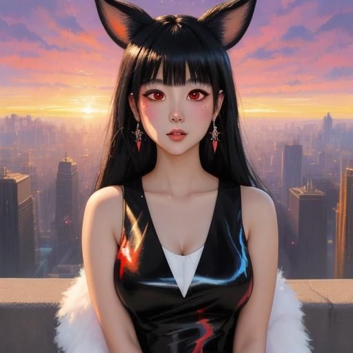 Anime Girl with Bunnies Watching Sunrise
