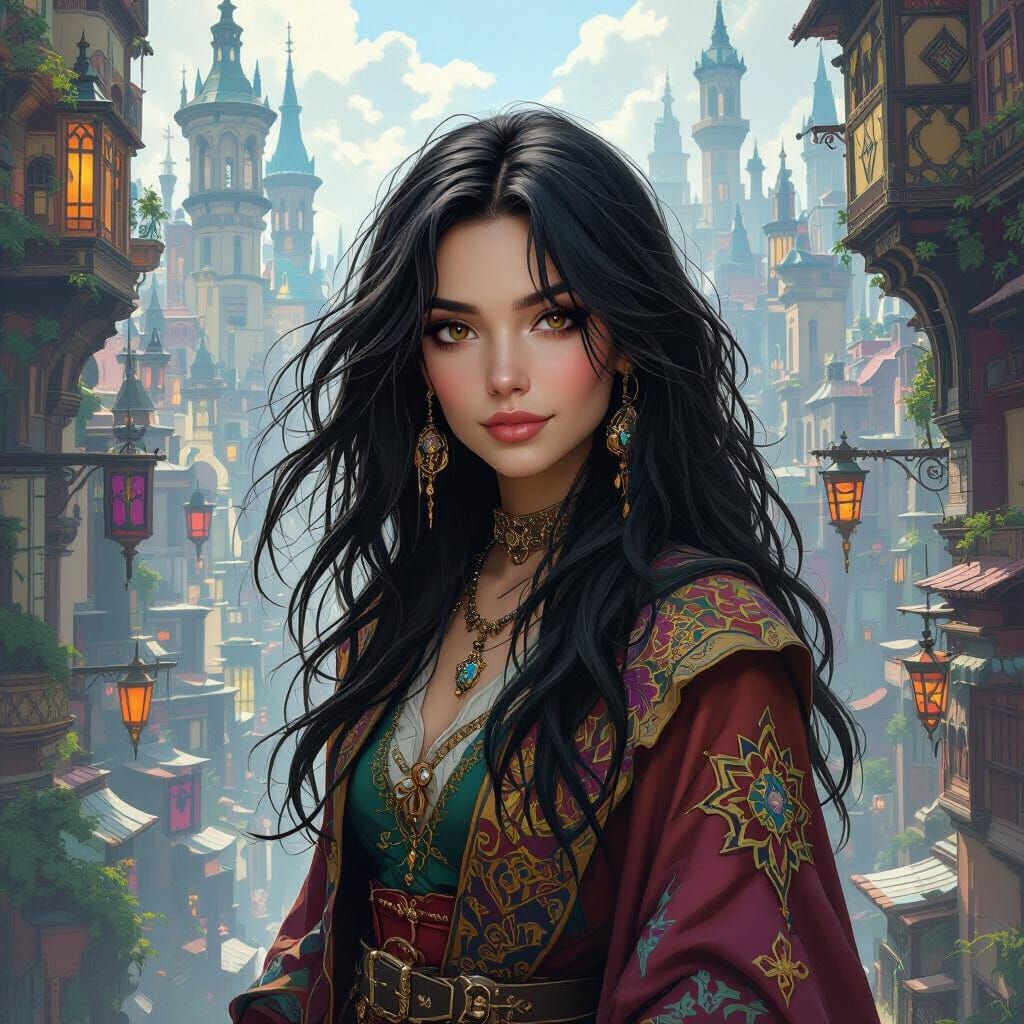 Mischievous Wizard in Escher-Inspired Cityscape