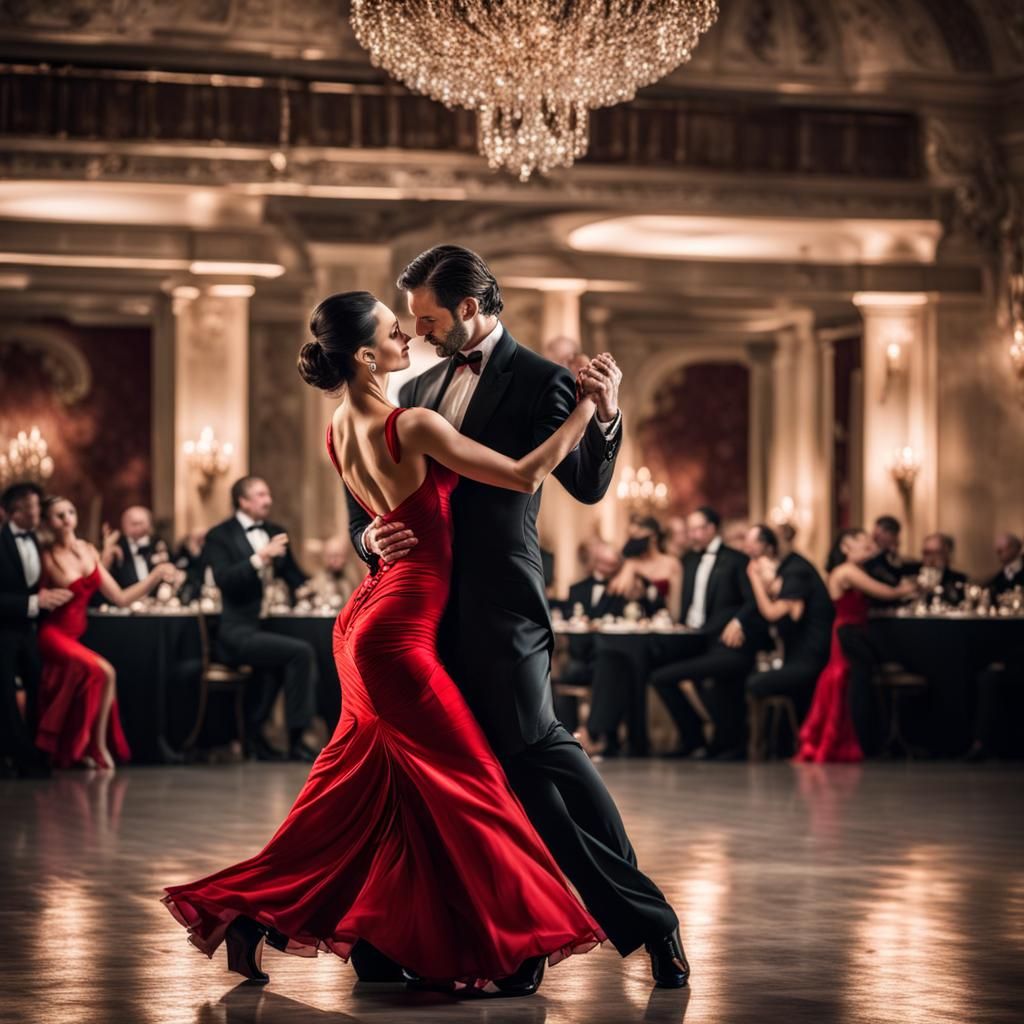 Elegant Couple Dancing Tango in Hyper-Detailed Photo
