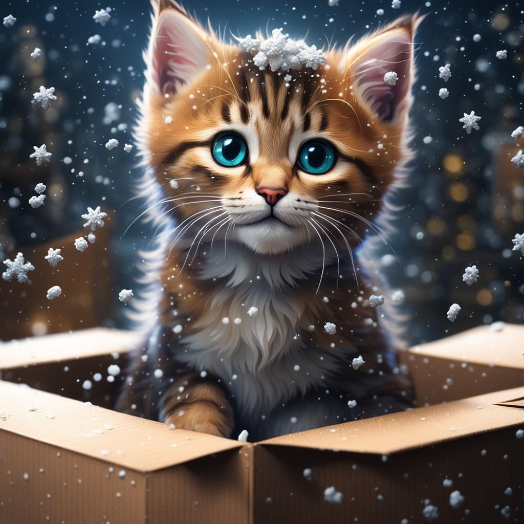 Cute Kitten Pops Out of Box in Winter
