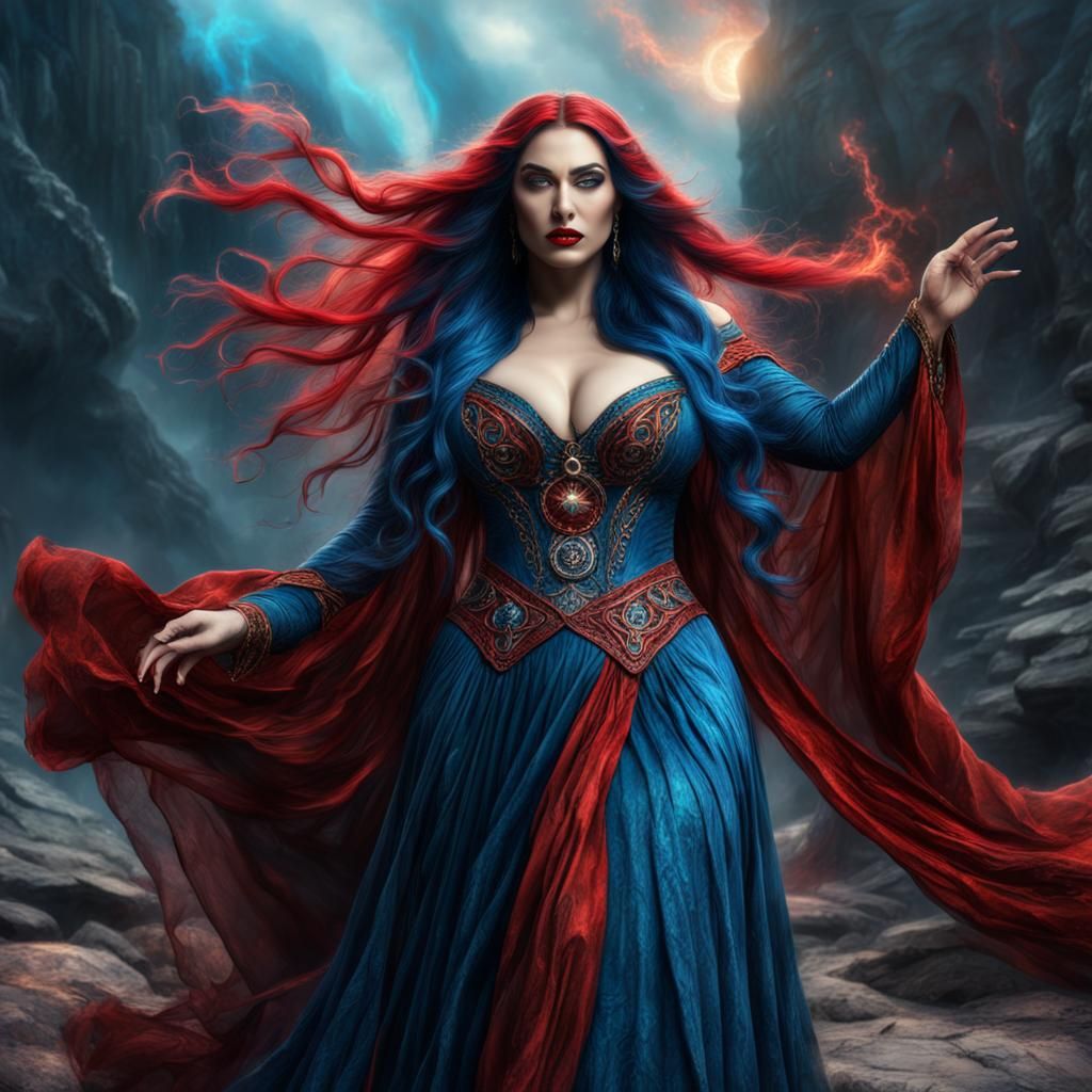 Curvy Sorceress Casting Magic: Digital Matte Painting