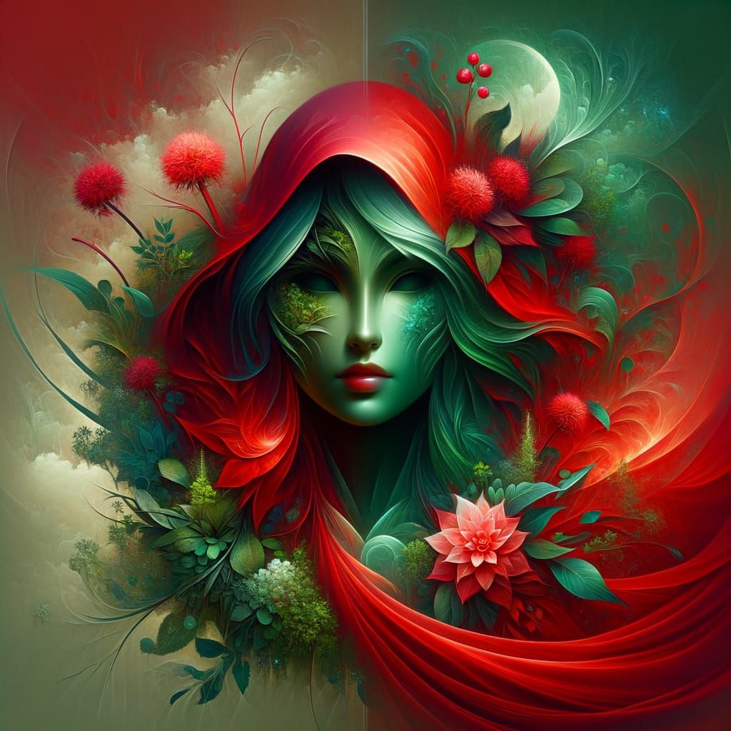 Mystical 4D Character: Red Cloak and Emerald Complexion