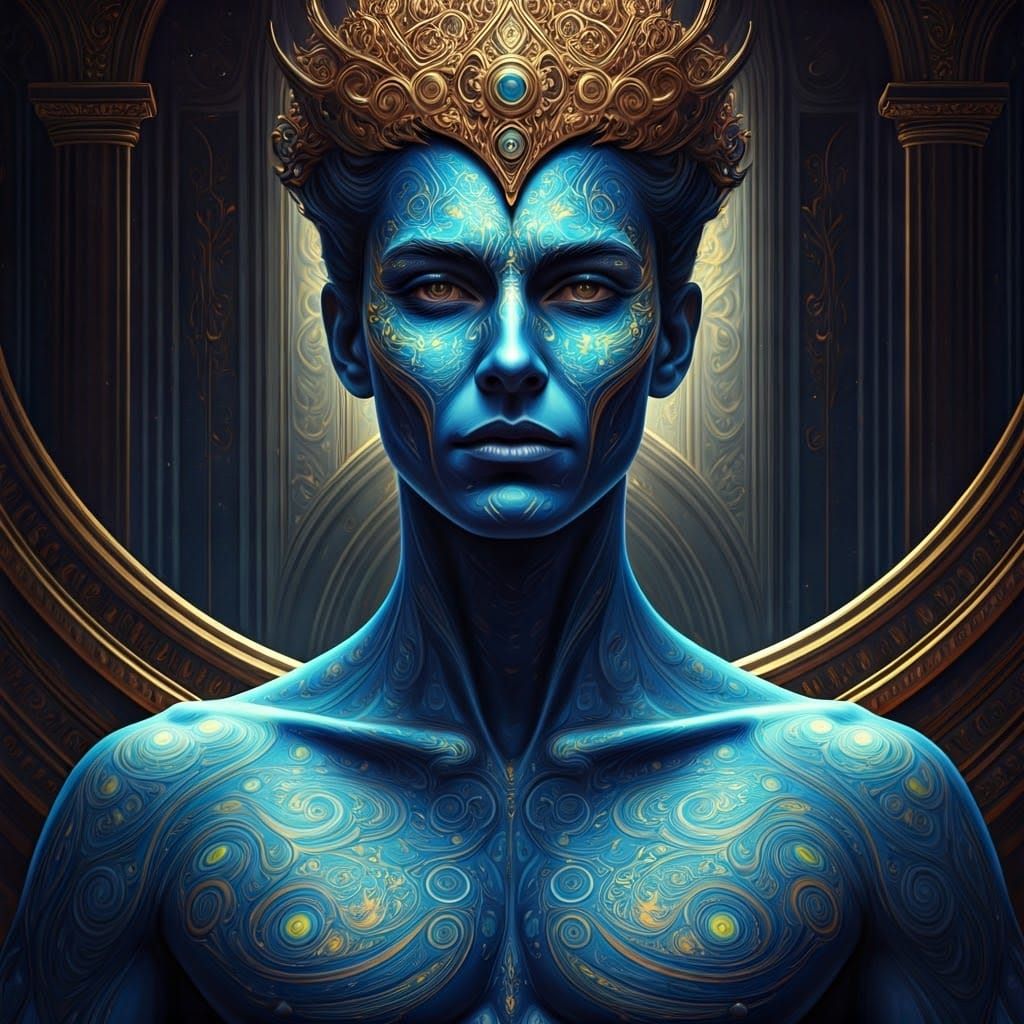 Celestial Figure in Opulent, Starry Setting