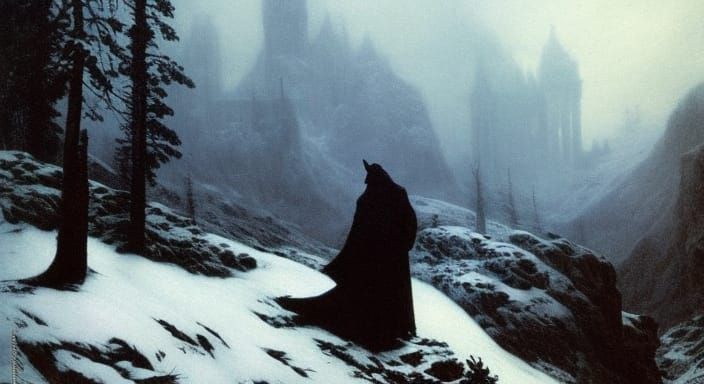 Sinister Wolf Silhouette in Winter Fog