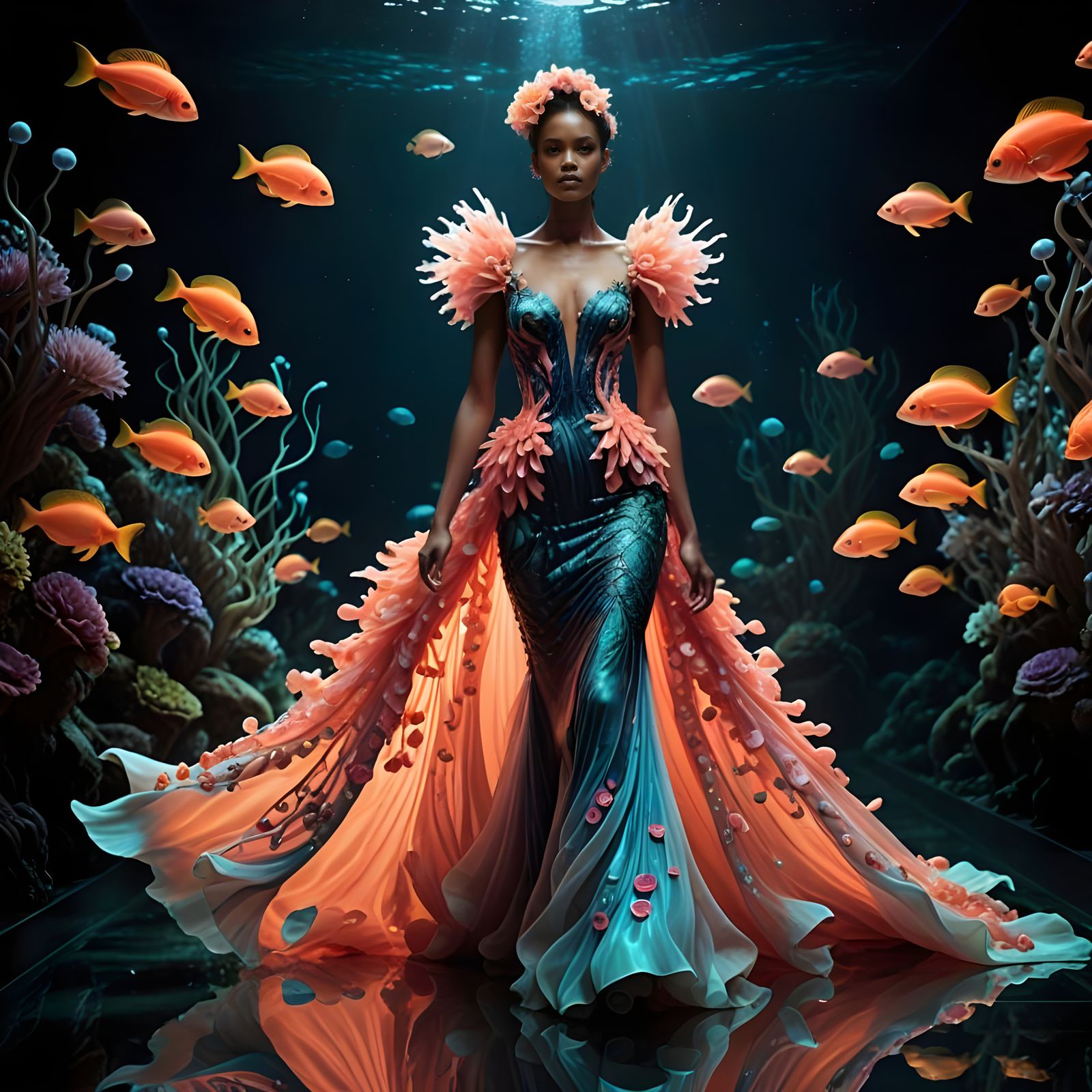 Ethereal Bioluminescent Creature Struts Down Glowing Coral R...