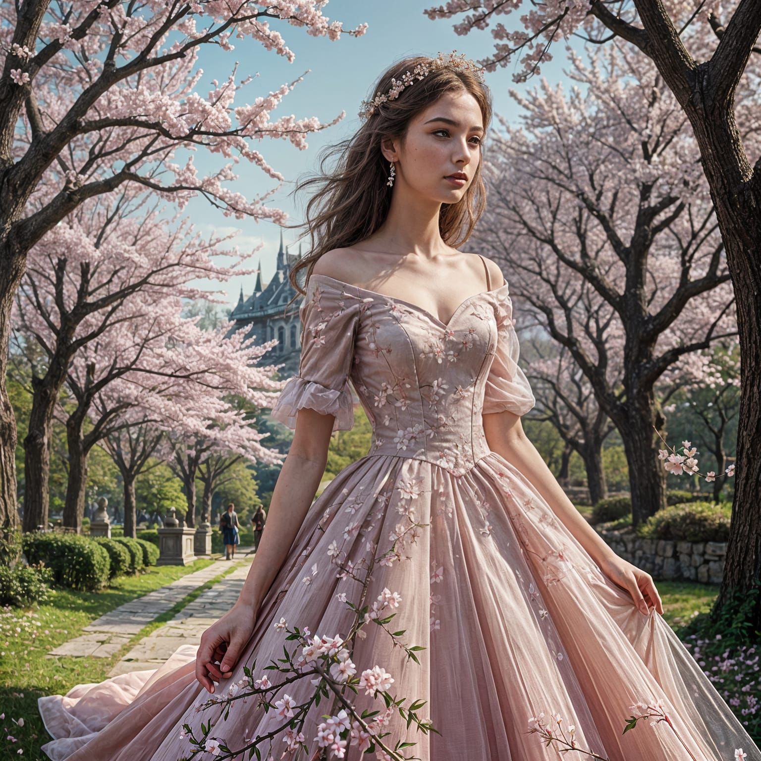 Cherry Blossom Princess in a Detailed Matte Painting