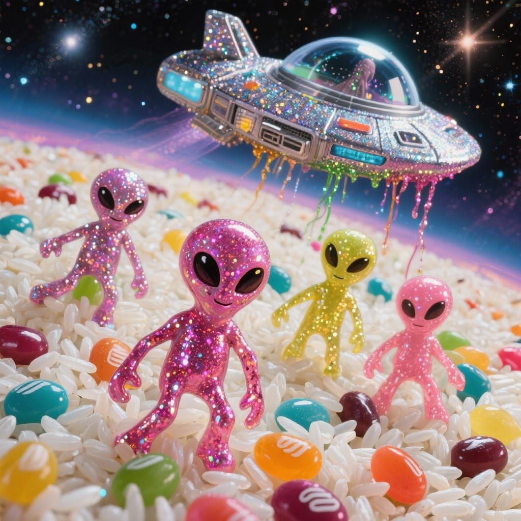 Colorful Rice Art: Jelly Bean Aliens in Space