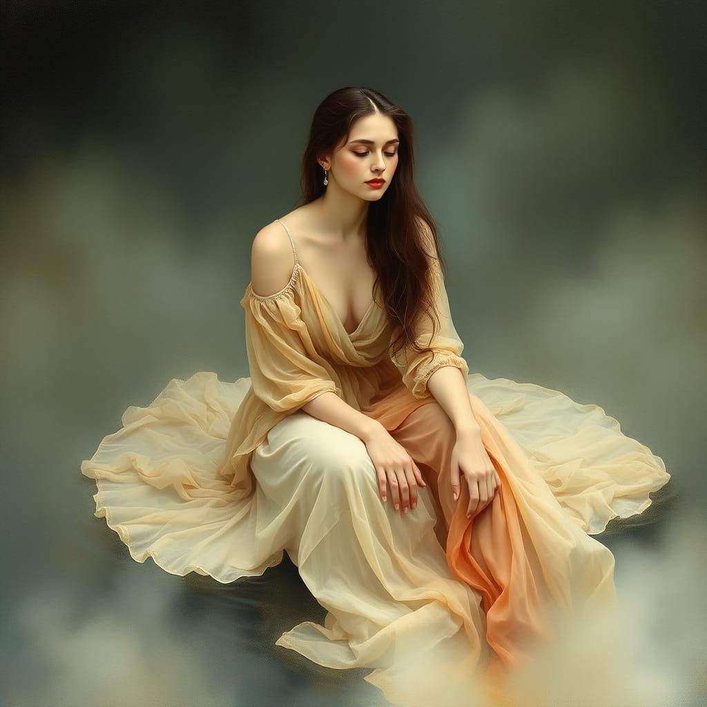 Surreal Goddess in Enchanted Misty Landscape