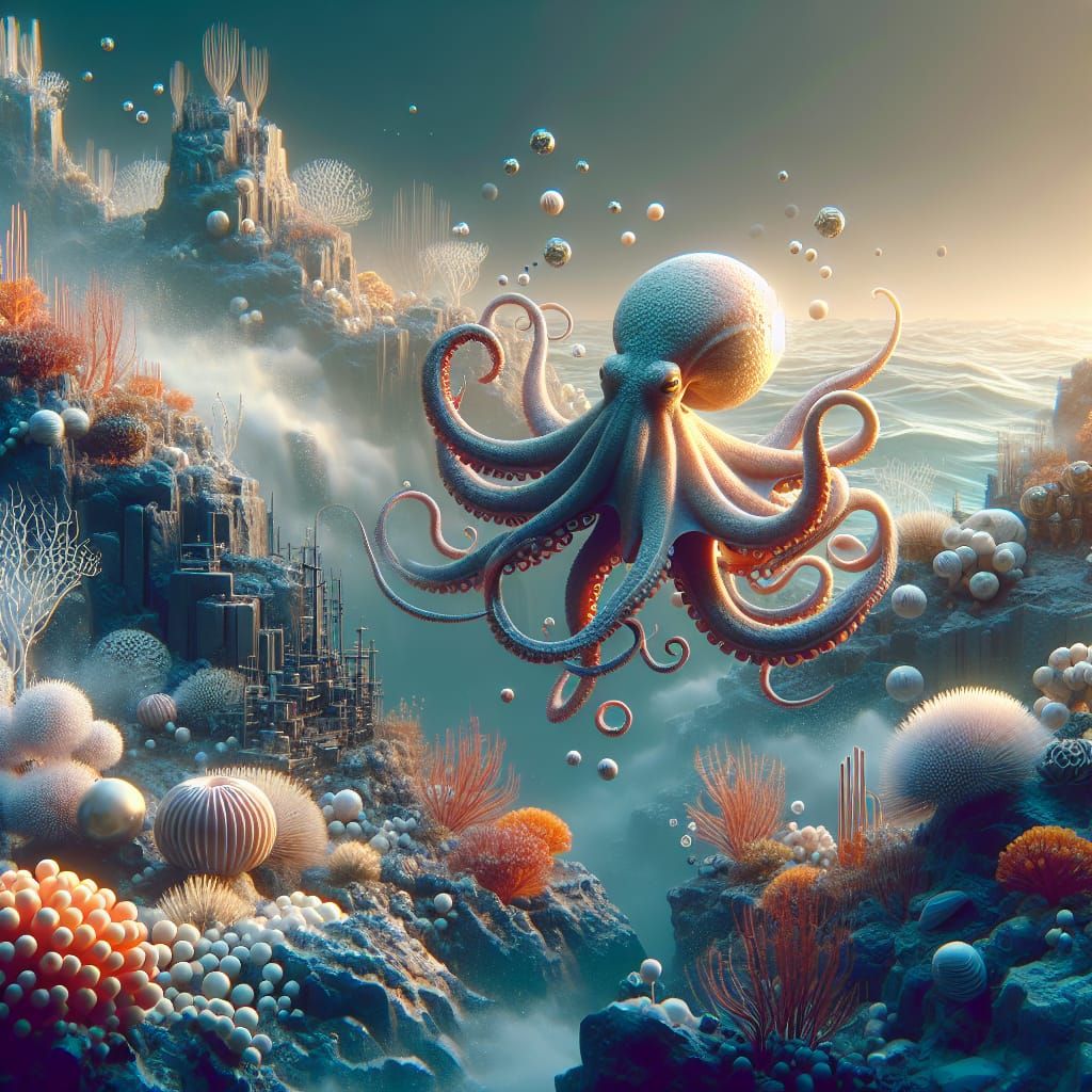 Miniature Octopus Illustration in Japonism Style