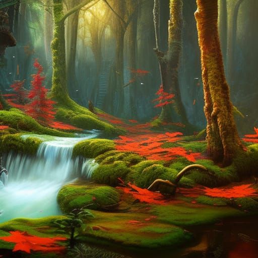 Enchanted Forest: 3D Toadstools and Creek