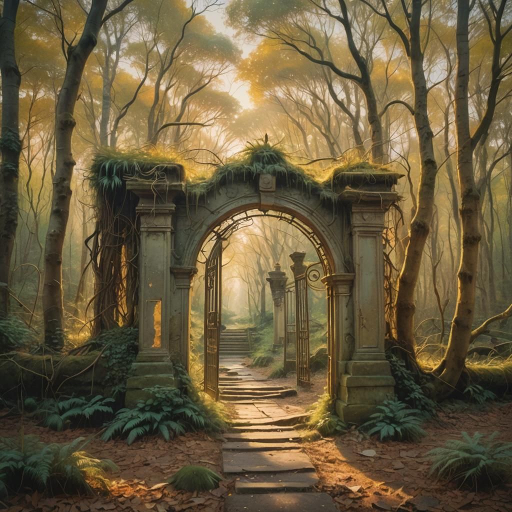 Impressionist Labyrinth Landscape with Mystical Gates