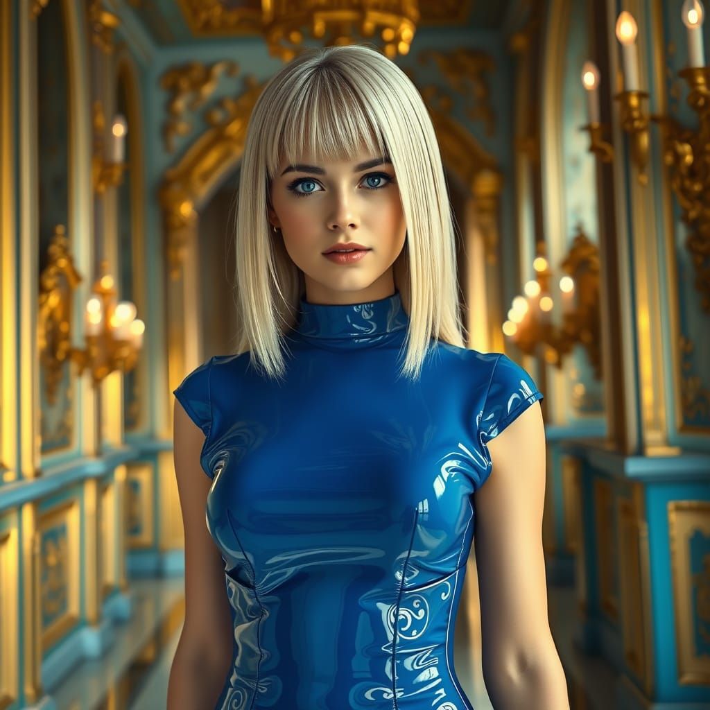 Blonde Woman in Blue Dress, Art Nouveau Style