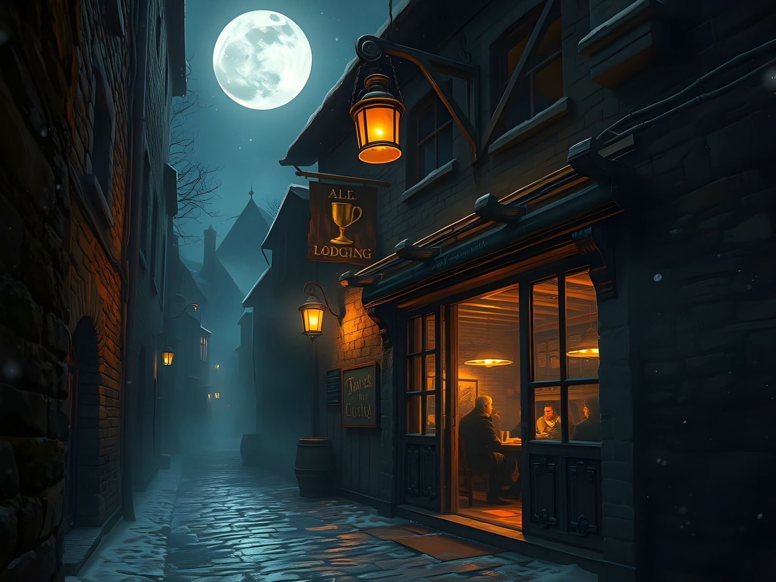 Moody Medieval Tavern in Winter Alley