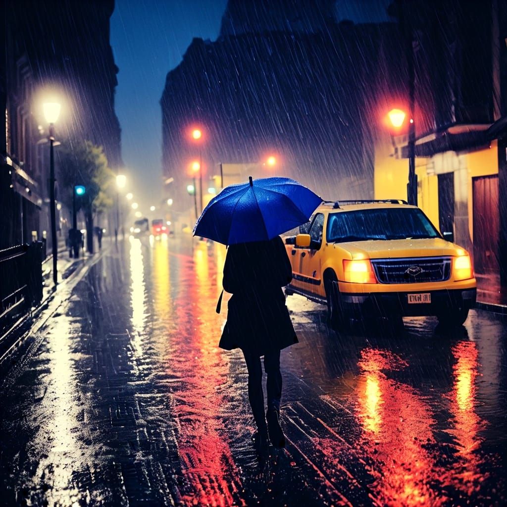 Atmospheric Rainy Night with Lightning and Moonlight