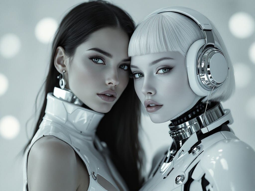 Monochrome Sci-Fi Fashion Portraits of Human and Android