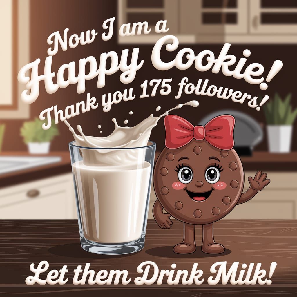 Milk Splash Message with Cartoon Cookie