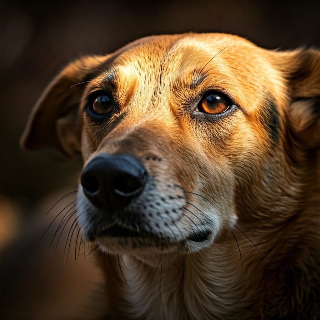 Dog Portrait in Golden Light, Detailed Close-Up