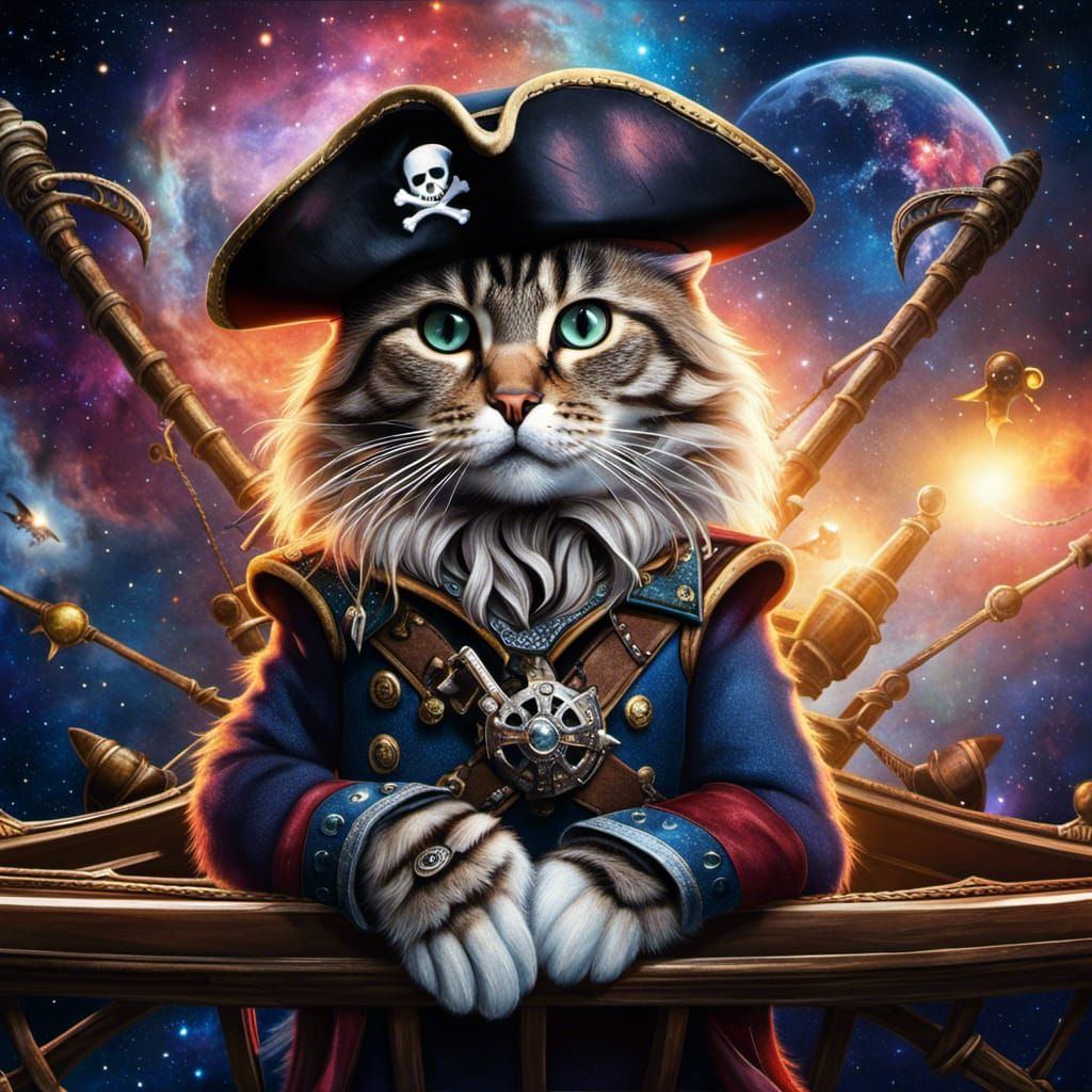 Cat Pirate in Space on Pirate Ship