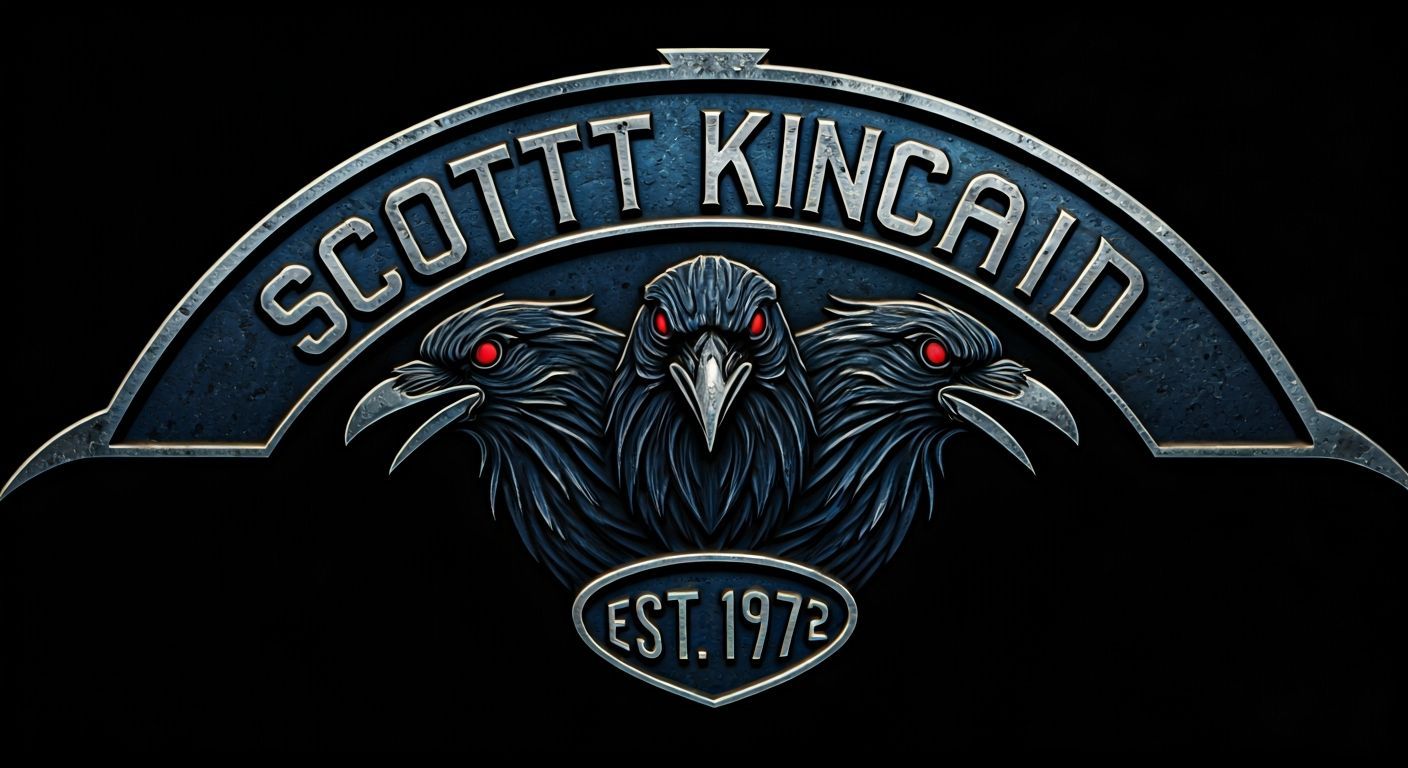 Brutalist Metal Logo with Crows in Dark Surrealist Style