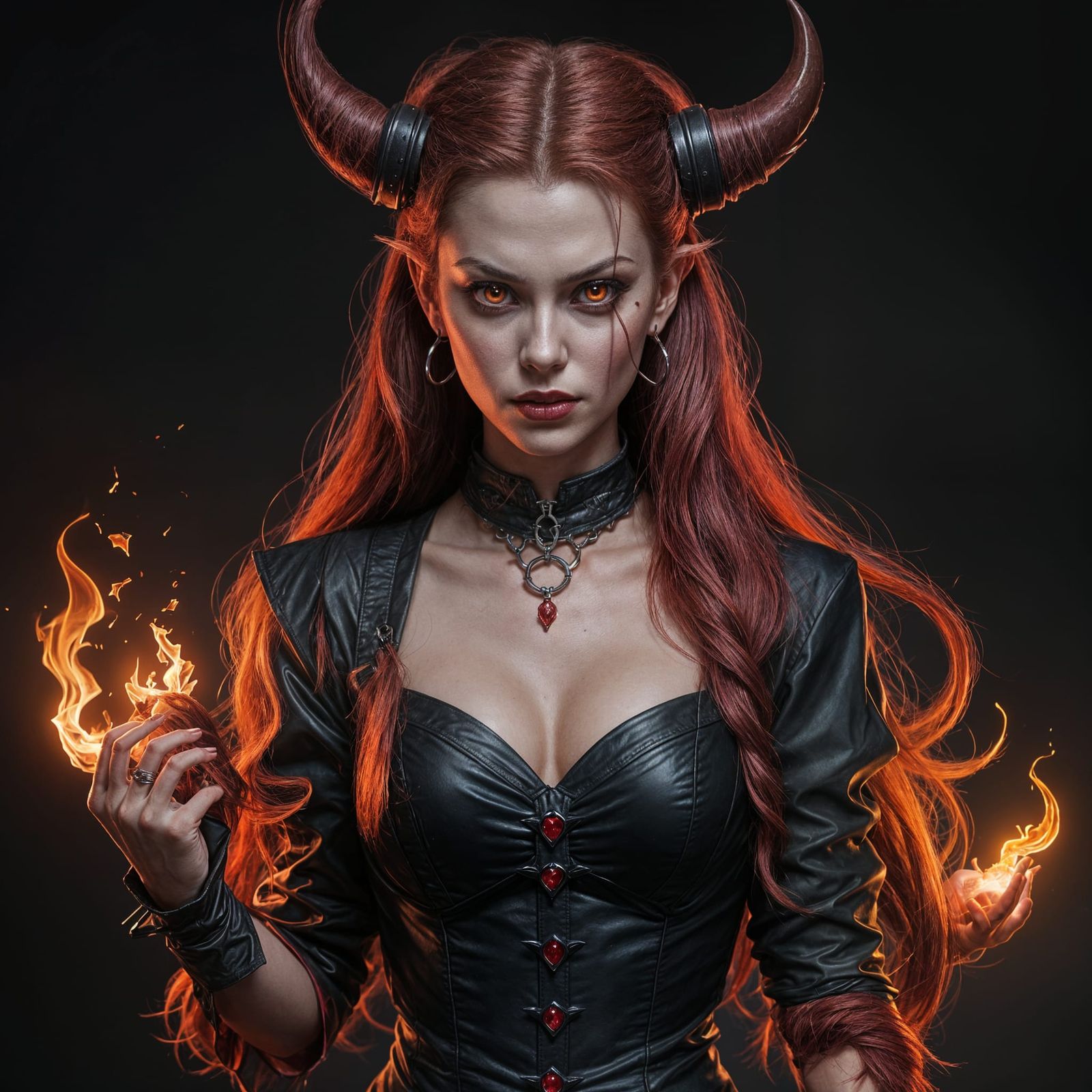 Demonic Female Portrait in Hyperrealistic Style
