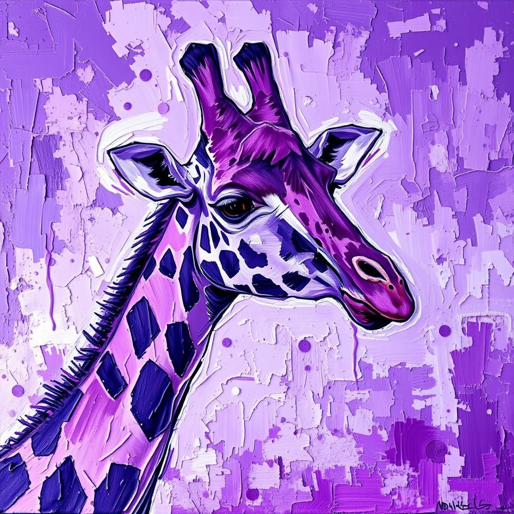 Purple Giraffe Impasto Painting with Textured Brushstrokes