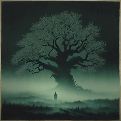 Eerie Woman in Misty Forest: Ukiyo-e Horror