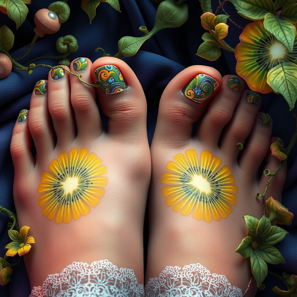 Kiwi Toenails in Surreal Digital Art Style