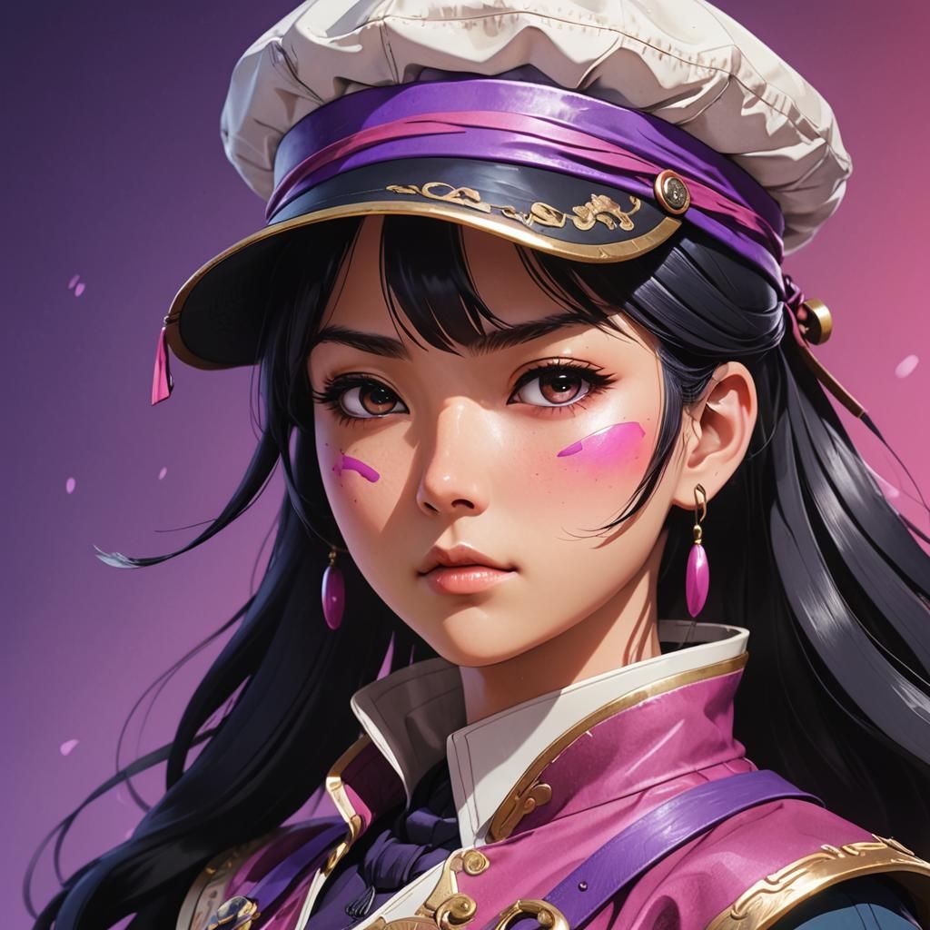 Stylized Anime Woman with Pink and Purple Hues