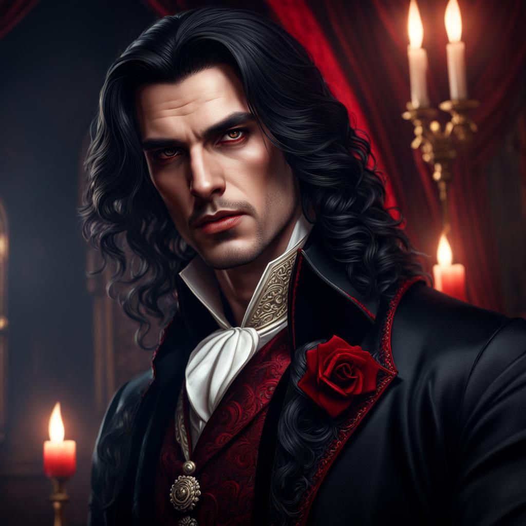 Handsome Vampire Portrait in Hyperrealistic Style