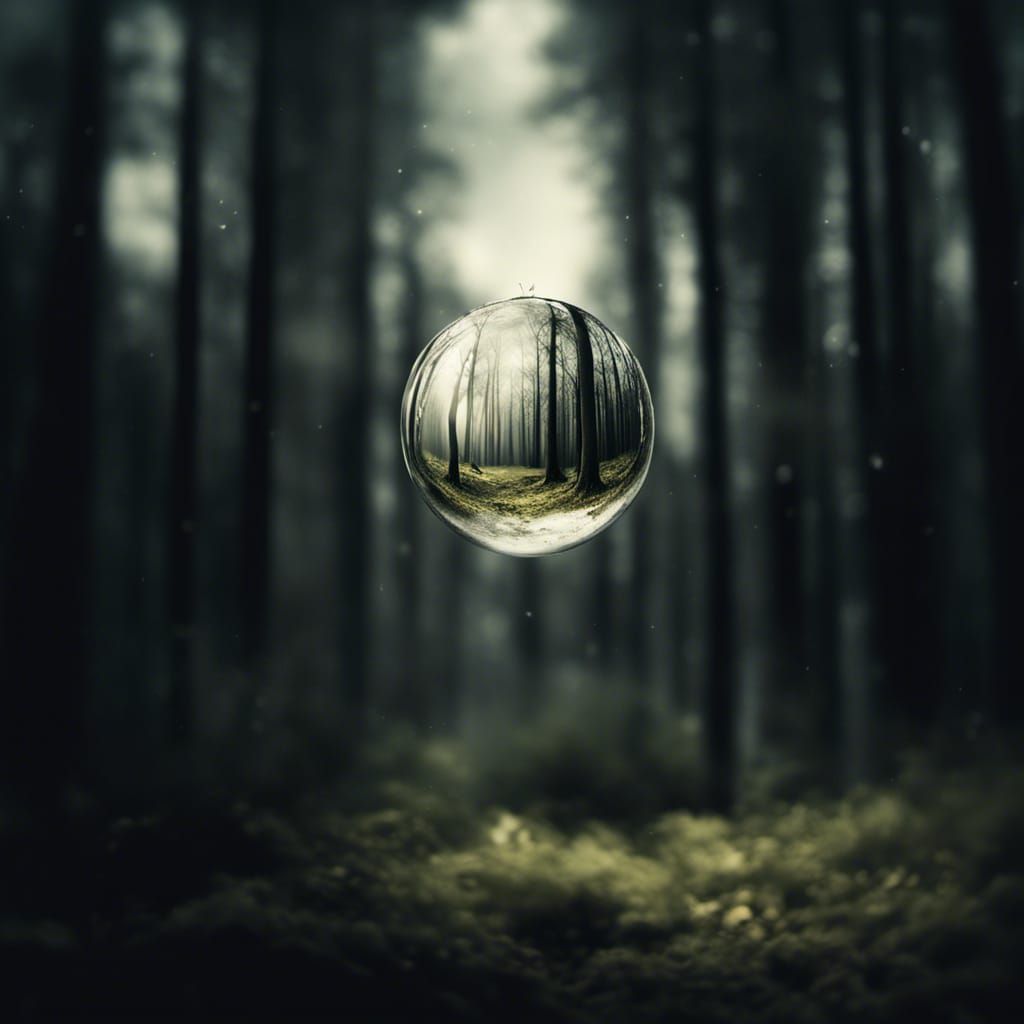 Moonlit Forest in Glass Sphere: Hyperrealistic HDR Image