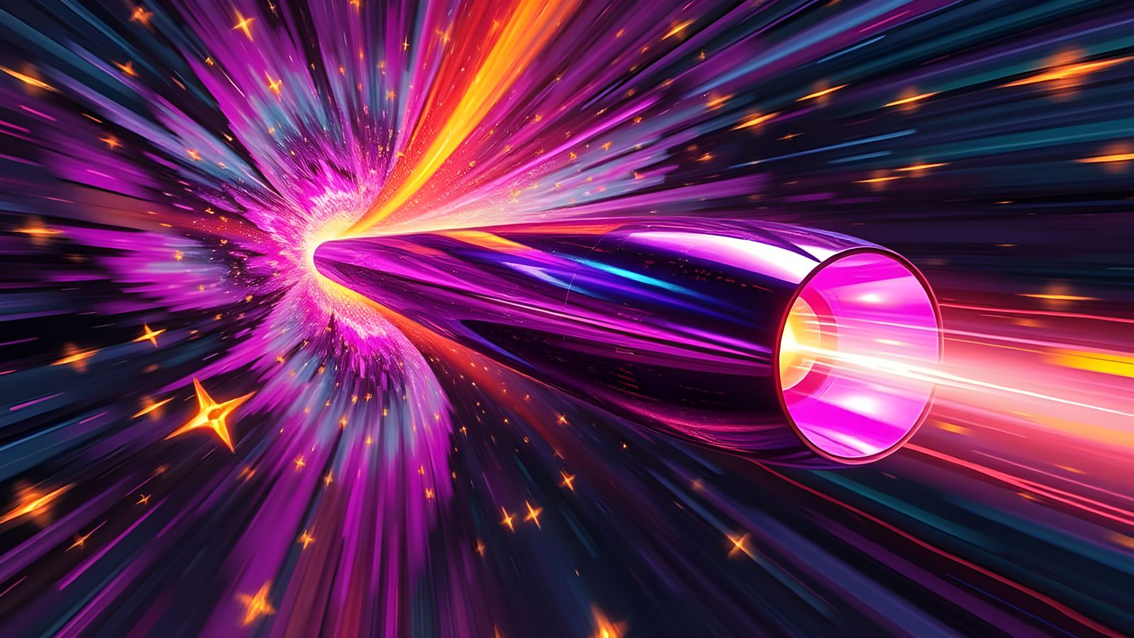 Iridescent Rocket Accelerates Through Starry Cosmos