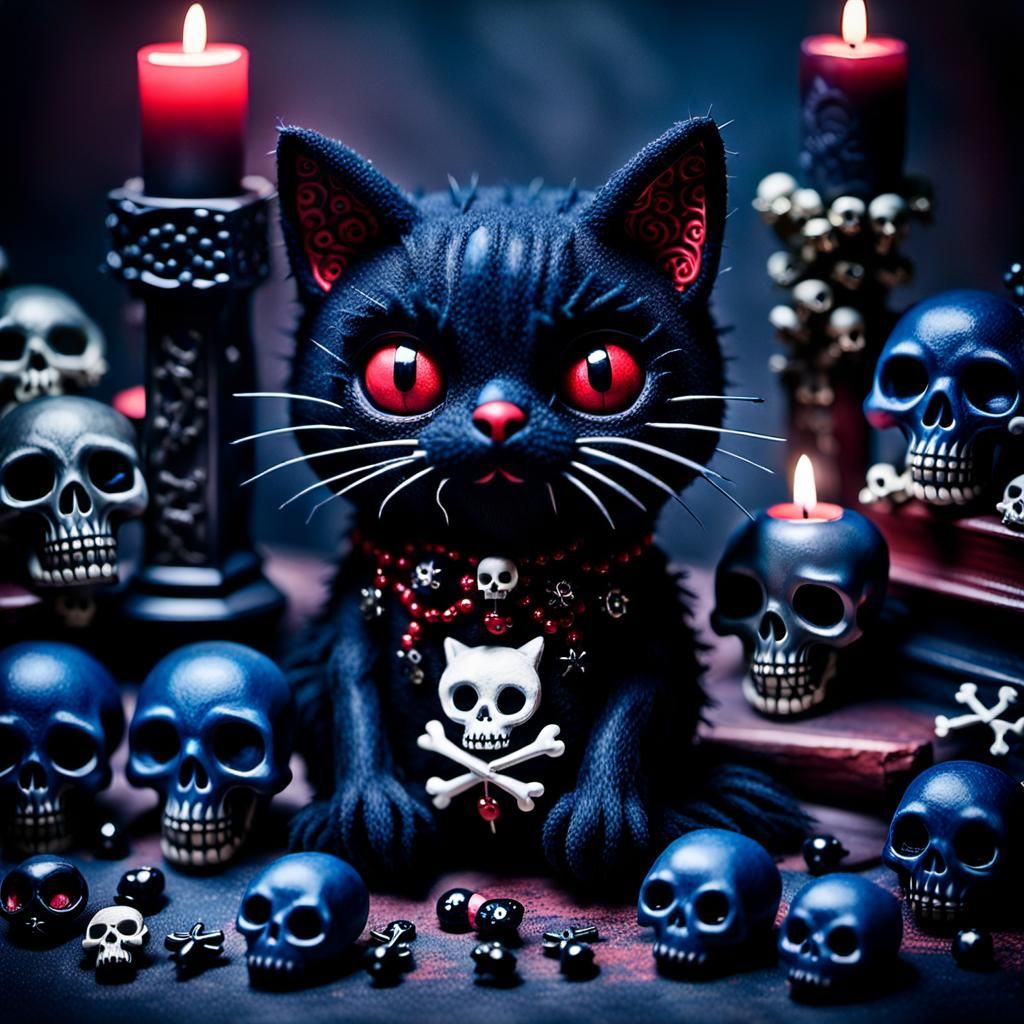 Gothic Kawaii Black Cat Voodoo Doll Art