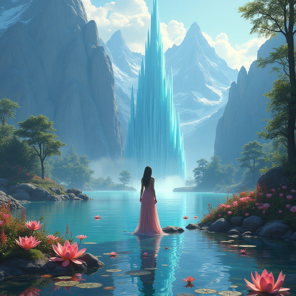 Mystical Woman by Iridescent Lake: Fantasy Art