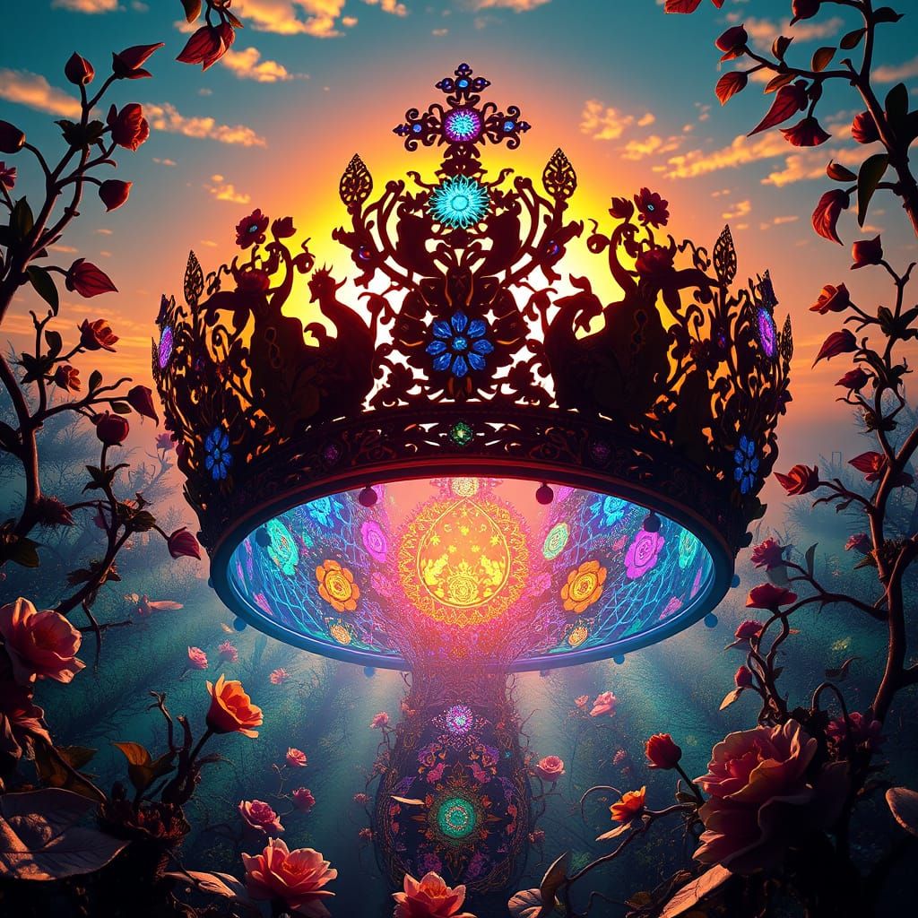 Surrealist Crown Amidst Ethereal Labyrinth of Light