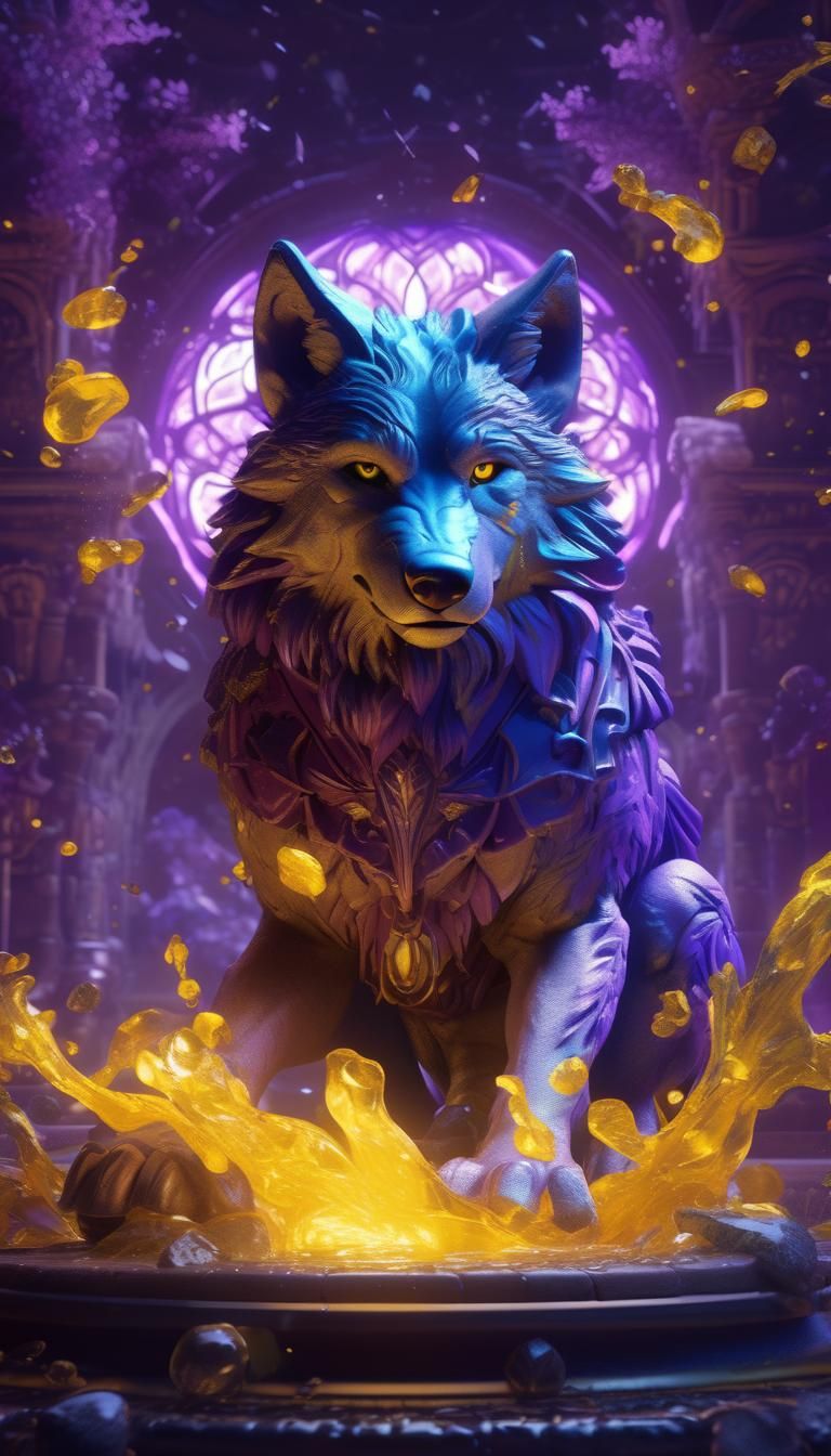 Four Elements Baby Wolf in Dark Fantasy Style