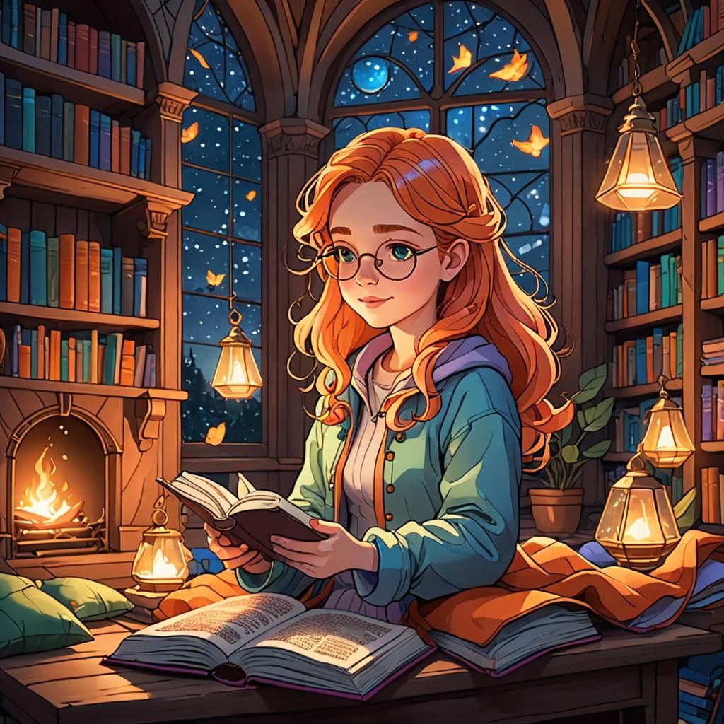 Magical Library Campsite Coloring Book Illustration