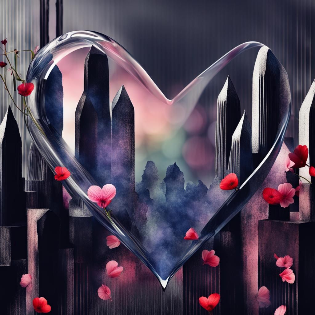 Glass Heart with Flowers: A Gothic Romantic Vision