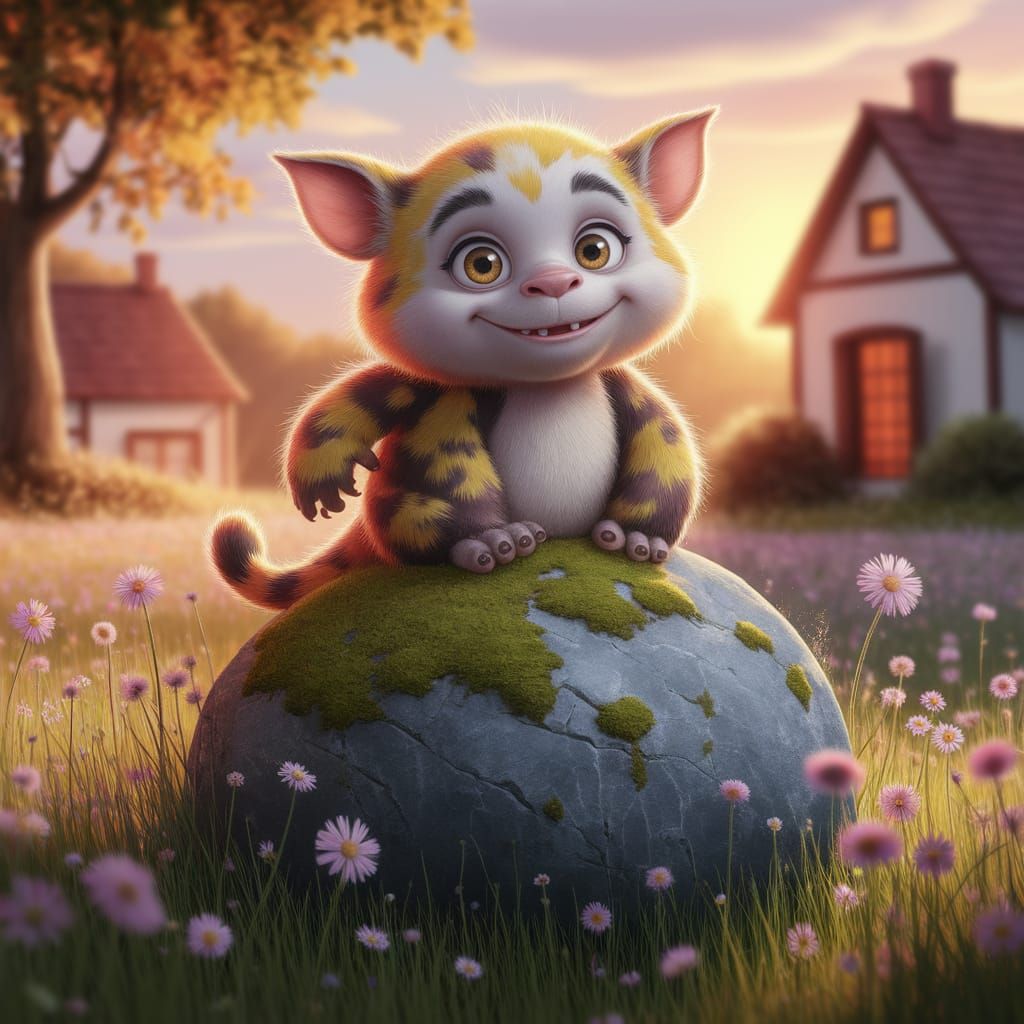 Lovable Monster in Golden Sunset Children's Book Art