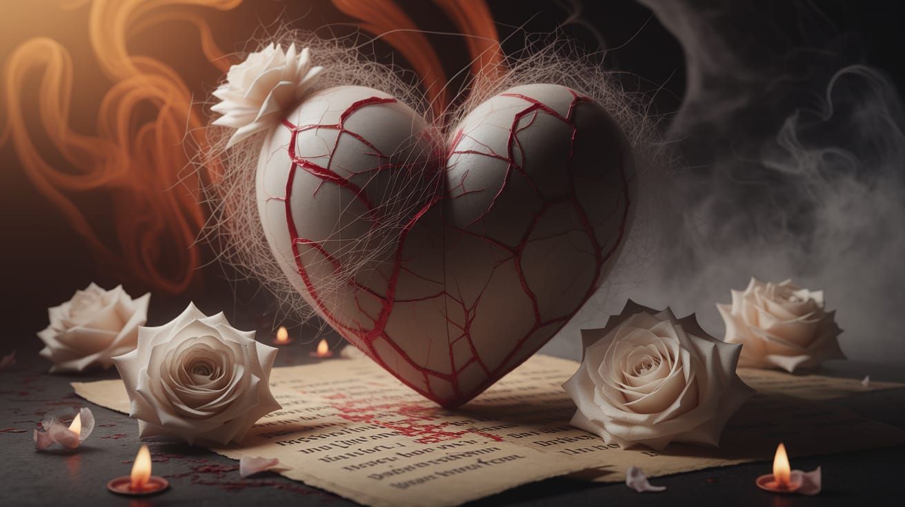 Fractured Valentine Heart in Ethereal Mist