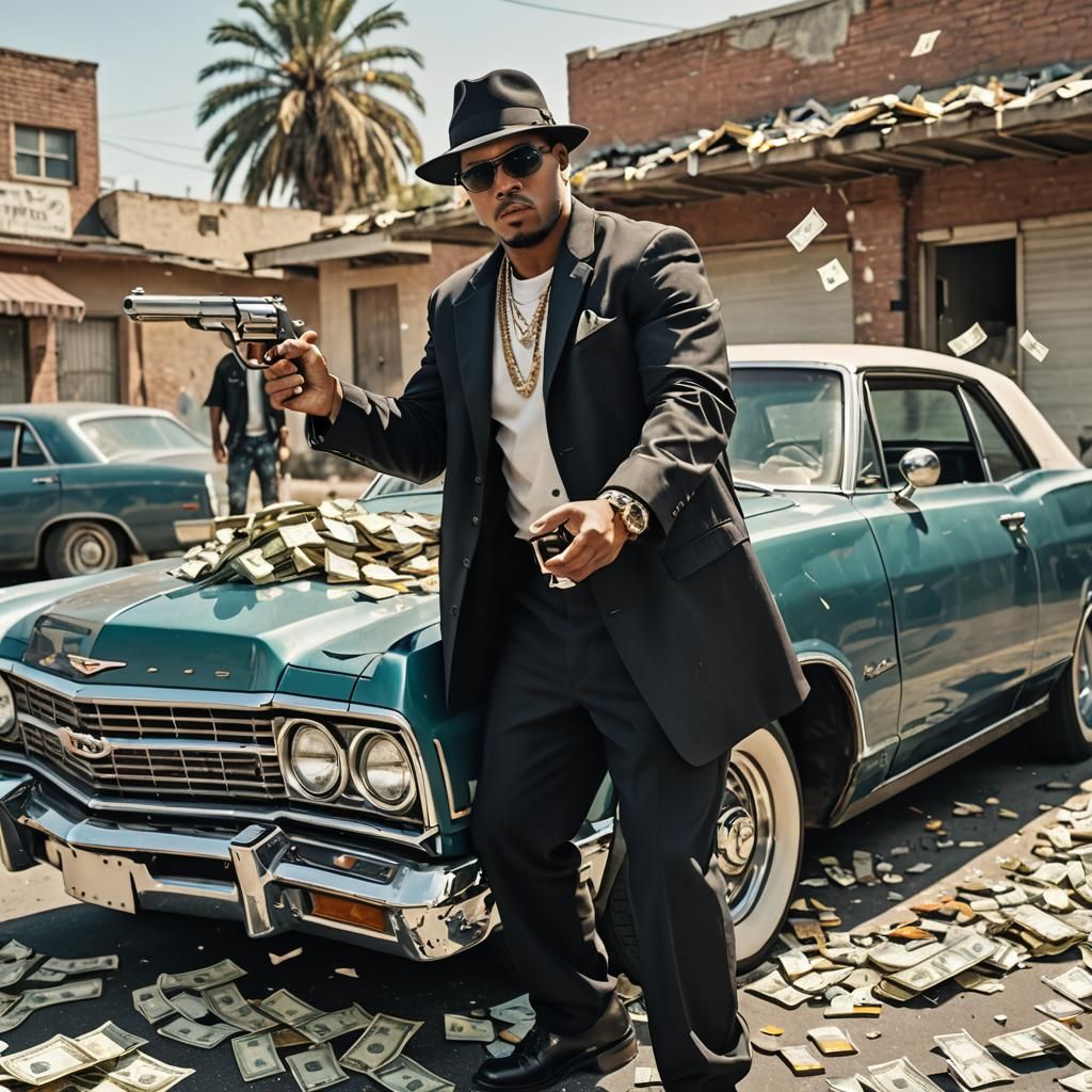 Gangster Lowrider Shooting Gun with Flying Money