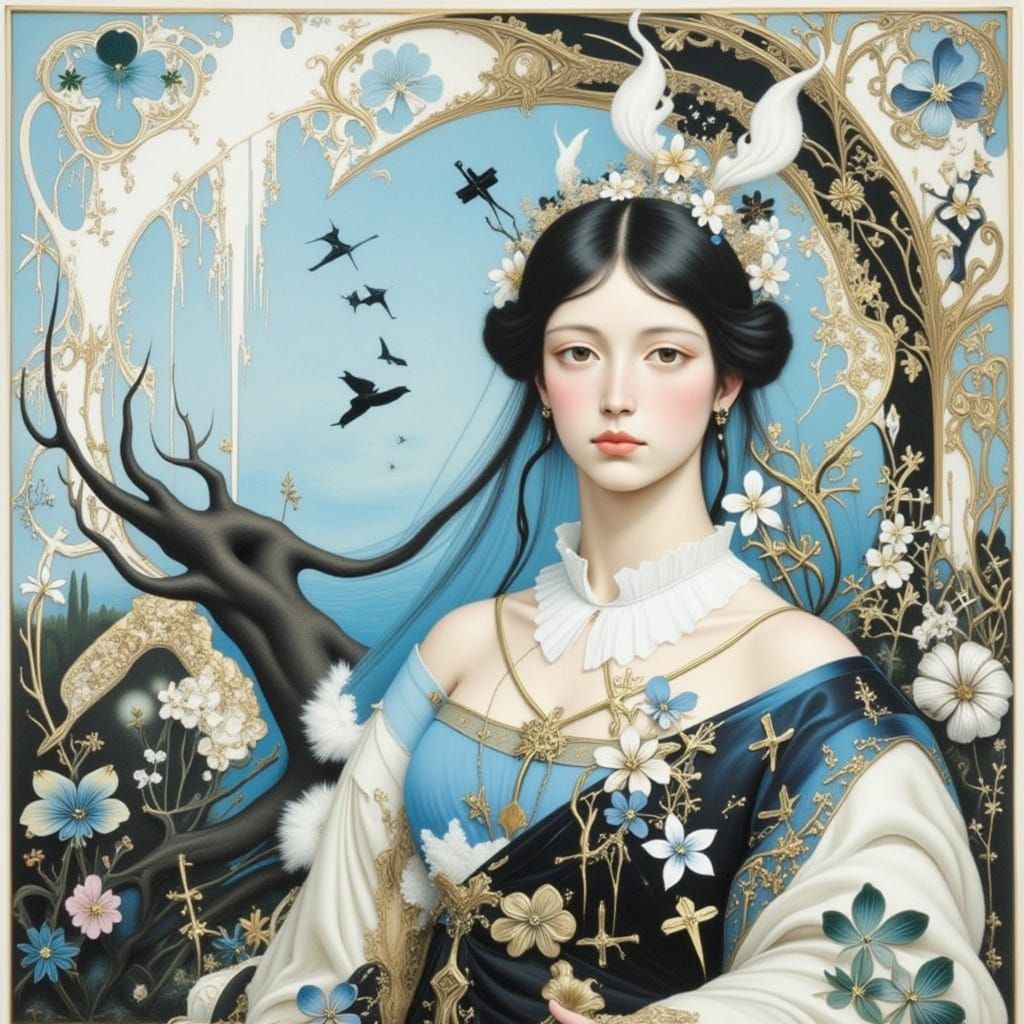 Surreal Pink Cross Church with Antlered Figures