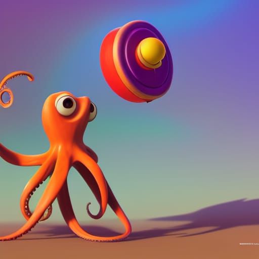 Octopus Playing Frisbee: Pixar-Style 3D Digital Art