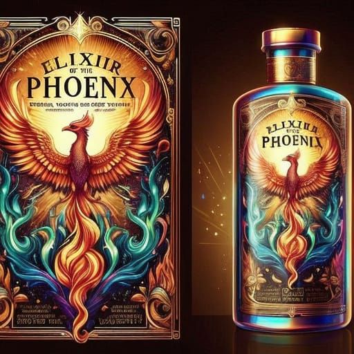 Luxurious Phoenix Label in Opulent Art Nouveau Style