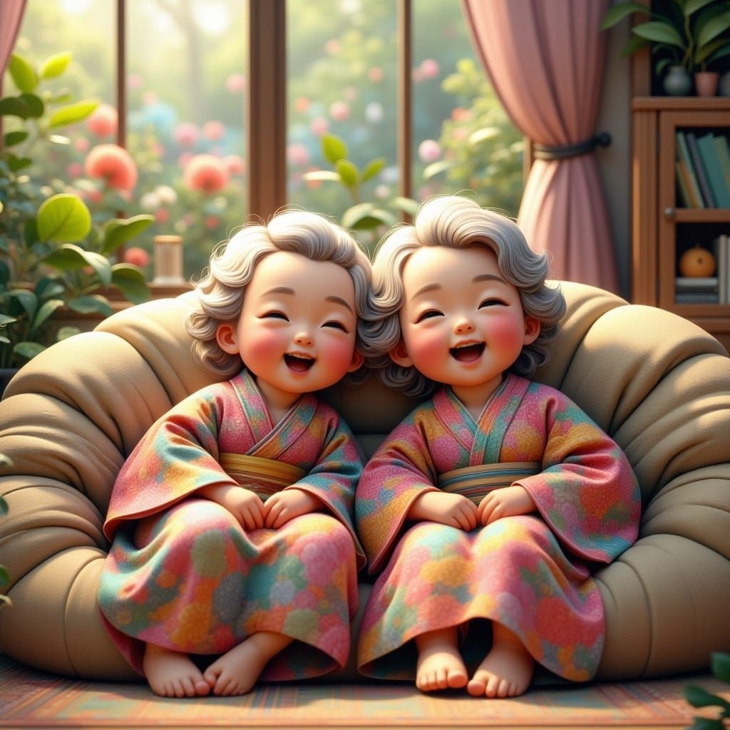 Grandmothers Share Joyful Moment in Lush Garden